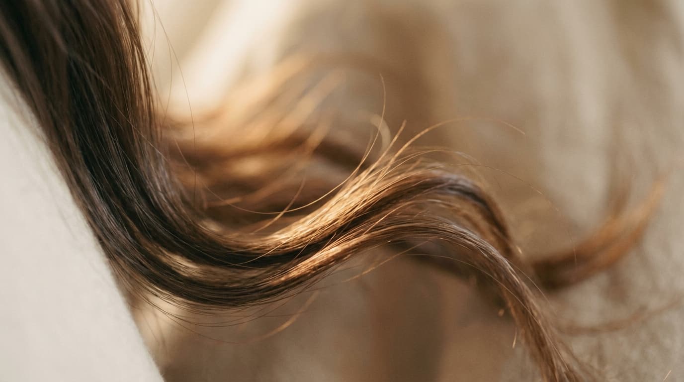 Abstract close-up macro photography of healthy individual hair strands catching natural morning light